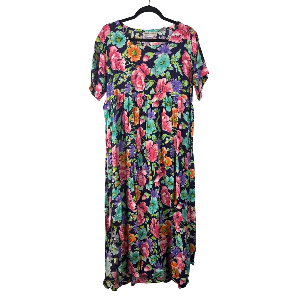 Vintage Diane Von Furstenberg Floral Maxi Dress Navy Blue Size Small